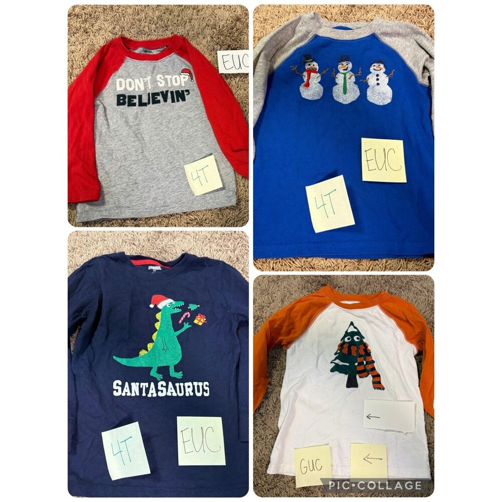 GYMBOREE LOT Of 4 Boys Long Sleeve Shirts Christmas Winter Santa, 4T—EUC